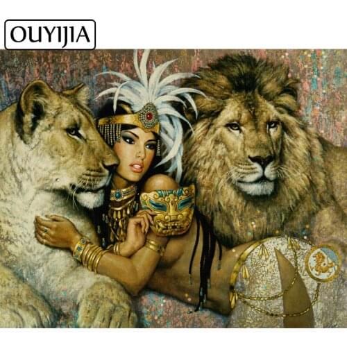 OUYIJIA DIY 5D Diamond Painting Full Square Lion Beauty Cross Stitch Kid Diamond Embroidery Mosaic Home Decoration Gift