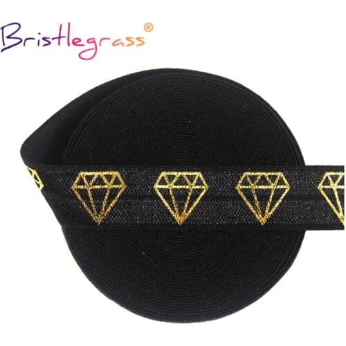 BRISTLEGRASS 50 100 Yard by Roll 5/8" 15mm Gold Diamond Foil Print Fold Over Elastics FOE Spandex Band Tape Hair Tie Sewing Trim