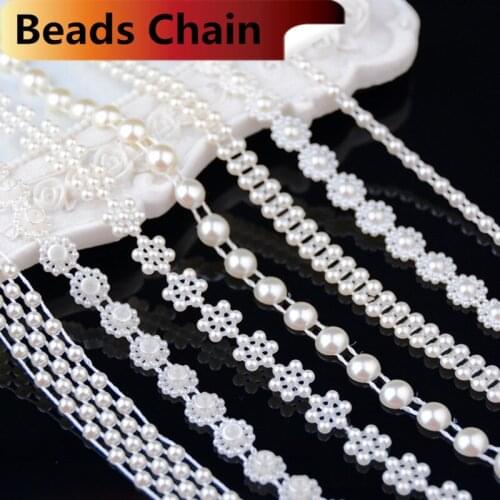 Ivory/White Color ABS Pearl Chain Trim Bridal beads Appliques Garment Chain DIY Jewelry Craft Headband 15 design choose
