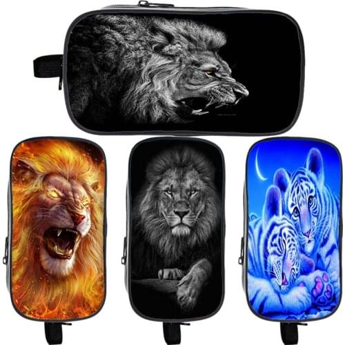 Lion Tiger Wolf Cosmetic Case Animal Pencil Cases Beautiful Pencil Bags Girls Boys School Supplies Kids Stationery Storage Pouch