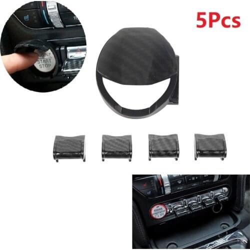 5PCS Carbon Fiber Black Car Engine Start Stop Button & Dashboard Button Switch Button Cover For Ford Mustang 2015 2106 2017