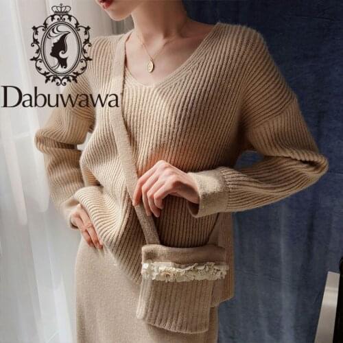Dabuwawa Two-piece Casual Sweater + Skirts Suit Leisure Autumn Winter Pullovers Women Sets Knitted Warm Outfits DT1DSA009