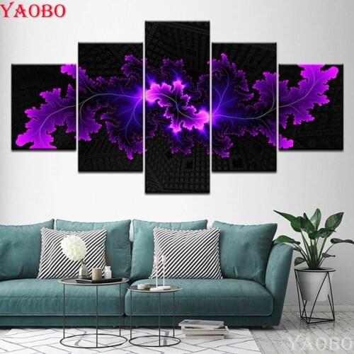 DIY Diamond Painting Cross Stitch Abstract art purple flower Full Square Round Drill 5D Diamond Embroidery 5pcs/set Home Decor