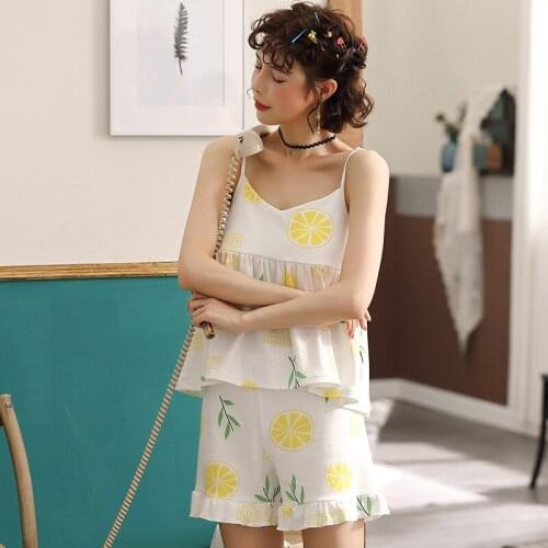 Women 2019 new camisole pajamas cotton summer new sexy backless casual spaghetti strap shorts two piece pajama sets pajama set