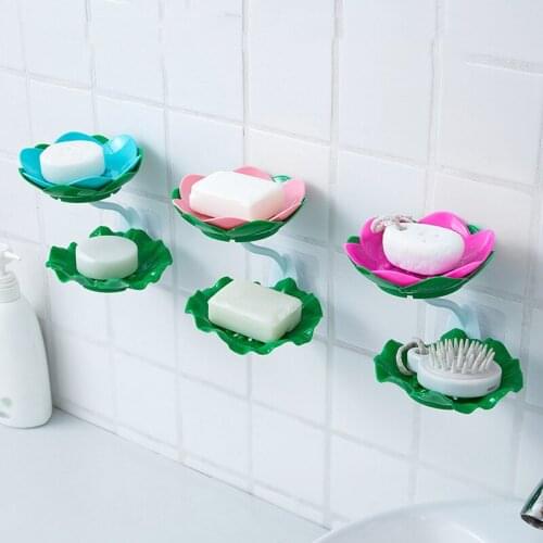 Double Wall Hanging Drain Soap Box Multifunctional Lotus Flower Shaped Soap Holder Bathroom Rack Household Non-slip Storage Hook