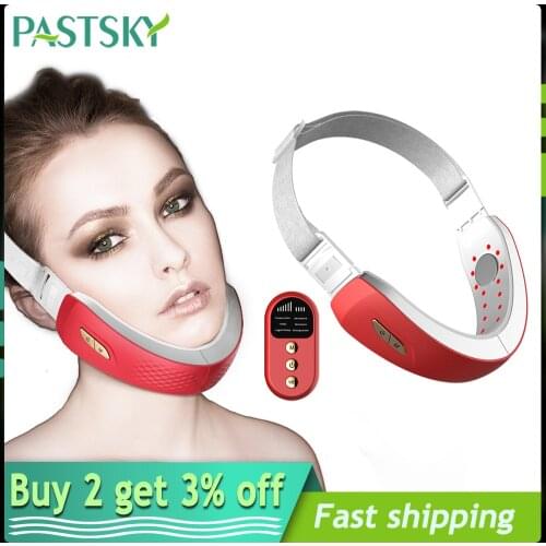 EMS Facial V-Line Lifting Belt Red Blue LED Photon Therapy Face Slim Shaping Vibration Massager Reduce Double Chin Beauty Device