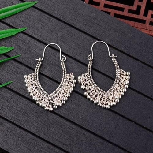 Indian Jhumka Jewelry Vintage Bell Tassel Earring Boho Antique Ethnic Silver Plated Drop Hanging Earrings For Women Pendientes