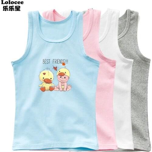 Summer New Cotton Kids Sleeveless T-shirt Baby Boy Girl Cute Cartoon Duck Pattern Clothing Kids Undershirt