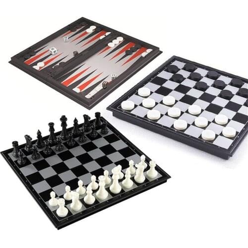 Magnetic Chess Backgammon Checkers Set Foldable Board Game 3-in-1 Road International Chess Folding Chess Portable Board Game