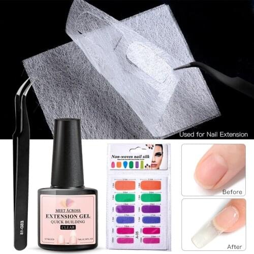MEET ACROSS Fiber Glass Nail Extension For UV Gel Building Nail Art Fiberglass DIY Nail Spa Tool No Cut Nail Shape Extended Glue