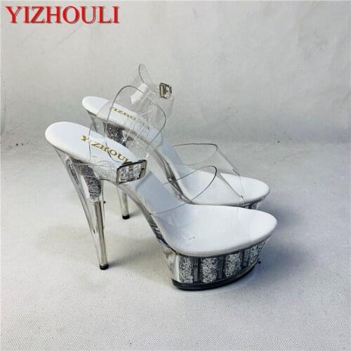 Fashion runway shows in 2019 with sexy, shiny, transparent platform shoes and 15cm heels