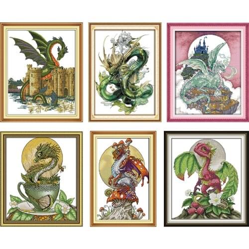 Joy Sunday Cross Stitch Kits Stamped Green Dragon Embroidery Needlework Thread Gift 11CT 14CT Print Counted Fabric Handmade Sets