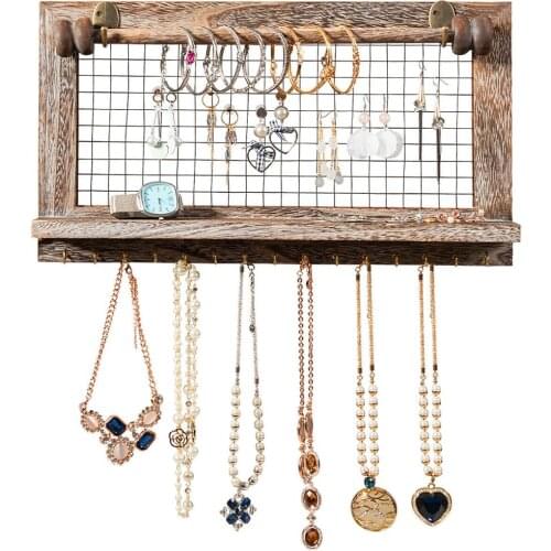 Wall Mounted Jewelry Organizer Vintage Wood Jewelry Holder Hanger Display Rack