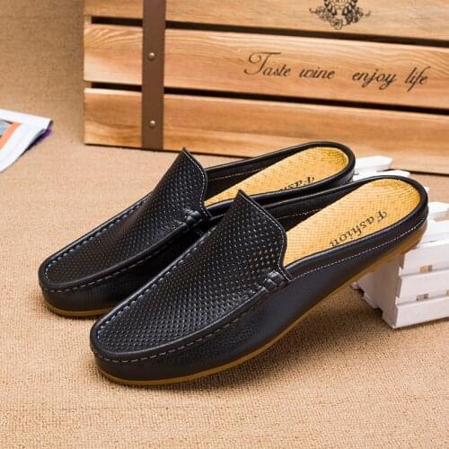 New Retro Mens Loafer Shoes Fashion Mesh Breathable Half Shoes For Men Leather Driving Casual Flats Slip on Fashion Loafers Man