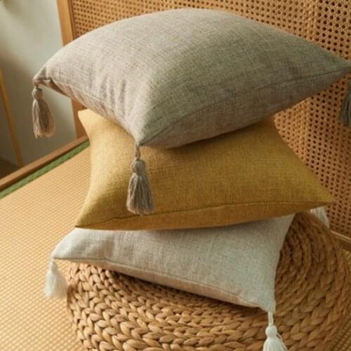 Solid Color Cotton Linen Tassel Cushion Pillow Cover Handmade Throw Pillow Covers Home Decor Backrest Cushion Case