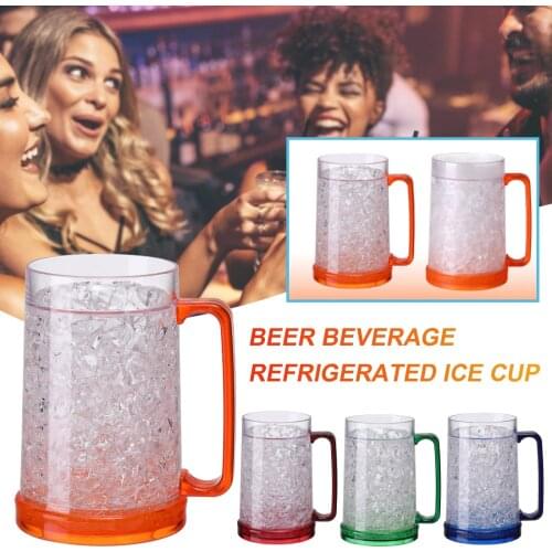 Beach Pool Party Ice Beer Ice Drink Double Plastic Mug Double Wall Gel Frosty Beer Cup Drinking Glasses Clear Cooling Wine Cup