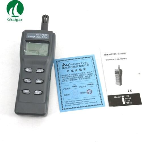 AZ77535 Handheld Carbon Dioxide CO2 Detector CO2/RH/Temperature Meter Alarm RS232 Output