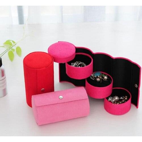 Portable Jewelry Display Velvet Gray Carrying Case with Glass Cover Ring Jewelry Display Box Tray Holder Storage Box Organizer