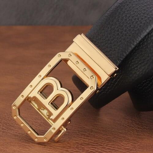 Fashion B Letter Belt Mens Luxury Full Grain Leather Automatic Buckle Mens Belt High Quality Casual Ceinture Men