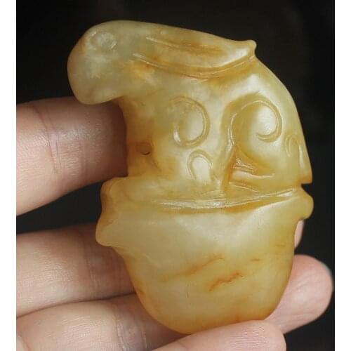 Carved Chinese old jade rabbit bunny gold ingot pendant collection