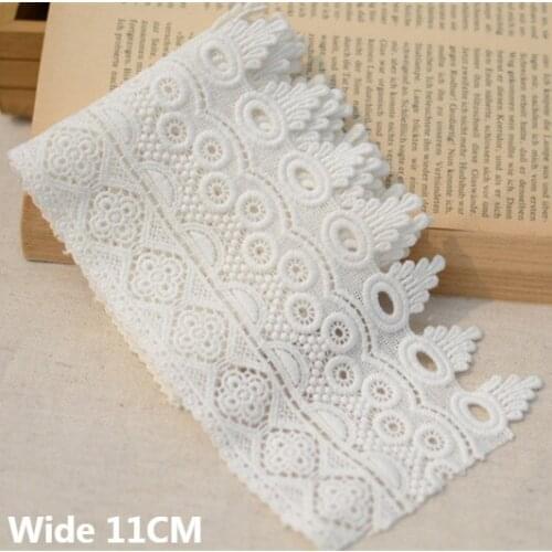 11CM Wide Luxury White Cotton Embroidery Fringe Ribbon Lace Collar Cuffs Edge Trim Apparel Dress Applique Stitched Sewing Decor