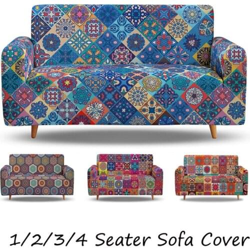 1/2/3/4 Seat Sectional Sofa Cover 3D Print Stretch Anti-slip Slipcover Bohemian Dustproof High-elasticity Magic Couch Cover
