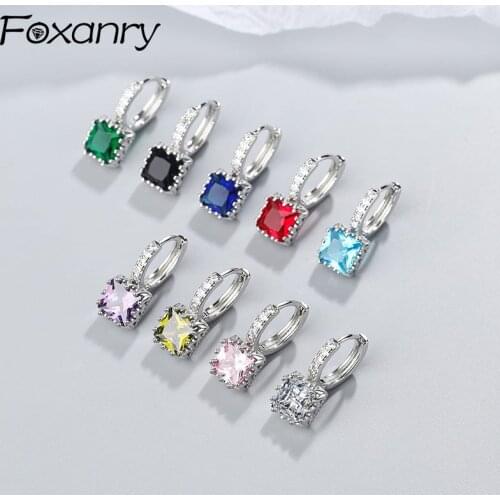 FOXANRY Prevent Allergy 925 Sterling Silver Hoop Earrings Trendy Elegant Sweet Sparkling Colored Zircon Bride Jewelry Wholesale