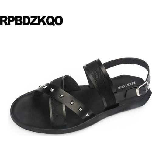 Nice breathable strap slippers beach slides striped rivet slip on outdoor shoes stud native black men sandals leather summer