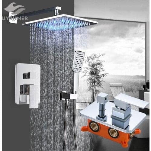 Bathroom Shower Faucet Chrome LED Rain Shower Bath Faucet Wall Mounted Bath Shower Mixer Tap Bathroom Shower Faucet Shower Set