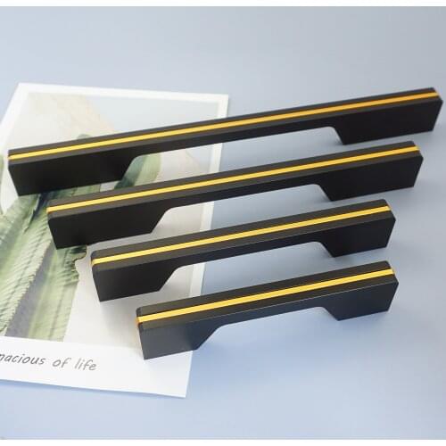 MFYS Modern Simple Cabinet Pulls Handles Aluminum Alloy Pull for Drawer Wardrobe Closet Black Handle Knob Furniture Hardware