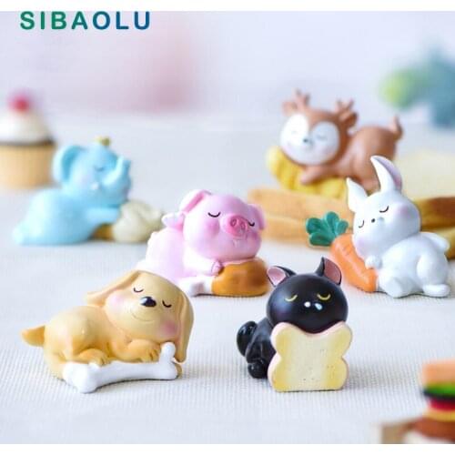 Sleeping Cat Dog Deer Pig Elephant Figurine cartoon Animal Model Home Decor Miniature Fairy Garden Decoration Accessories Modern