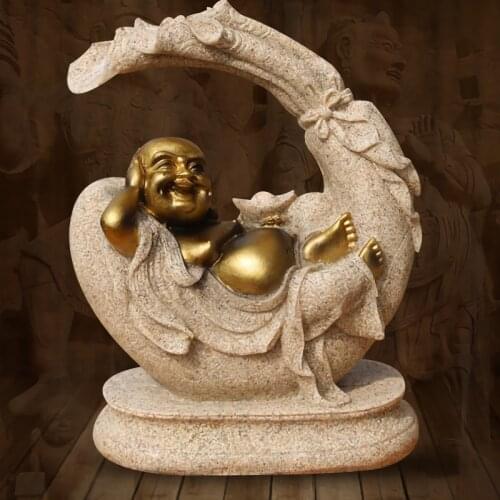 Nature Sand Stone Maitreya Buddha Statues Religious Laughing Buddha Figurines Christmas Decorations for Home Vintage