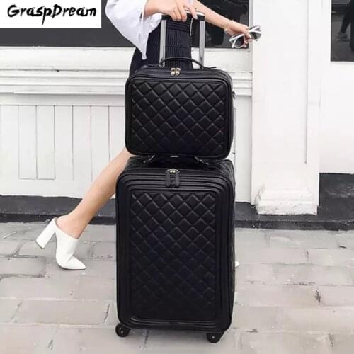 GraspDream Fashion spinner leather retro trolley suitcase 16/20/24 inch women men travel suitcase bag hand rolling luggage set