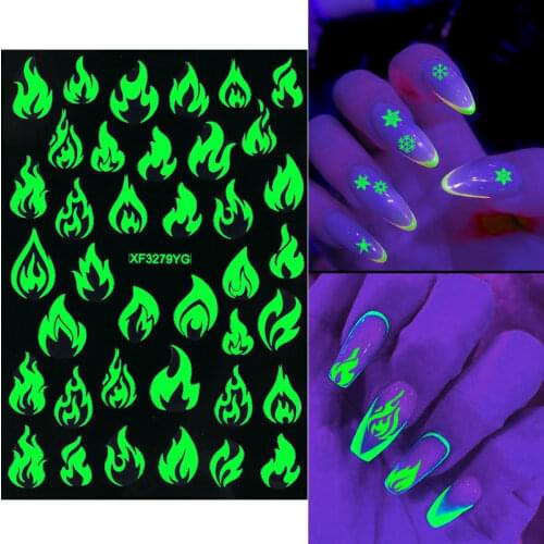 1pcs Luminous Slider Nail Stickers Leaf Flame Butterfly Design Foil Transfer Decals 3D Nail Art Decorations Manicures Tips