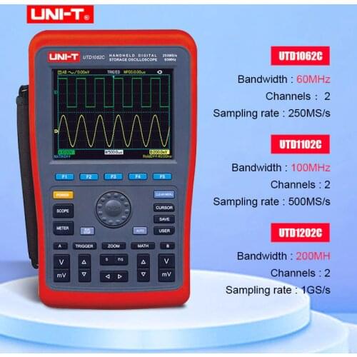UNI-T UTD1062C UTD1102C UTD1202C Handheld Digital Storage Oscilloscope+Waveform Generator+Multimeter with USB
