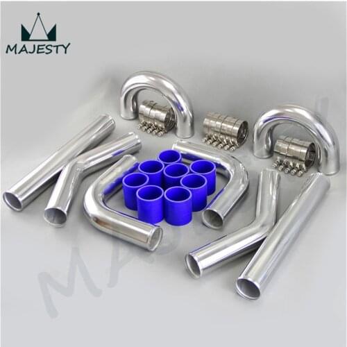 UNIVERSAL TURBO BOOST INTERCOOLER PIPE KIT 2.36" 60MM 8PCS PIPING L= 450MM blue