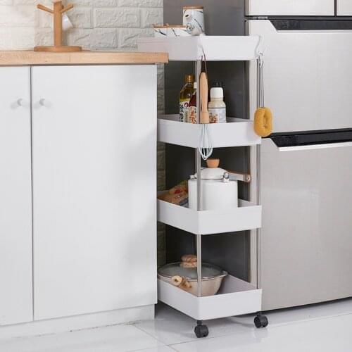 Narrow Gap Kitchen Storage Rack Trolley Bathroom Shelves Carts on Floor Shelf Side Organizer Movable Spice Holders With Wheels