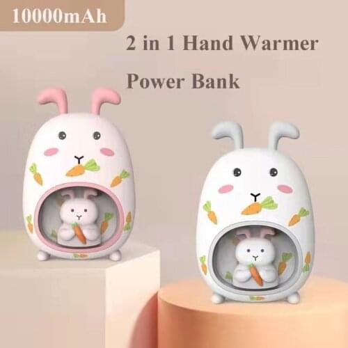 10000mAh Power Bank Mini Cute Bunny Portable Powerbank Winter USB Handwarmer External Battery Charger for iPhone 12 11 XS Xiaomi
