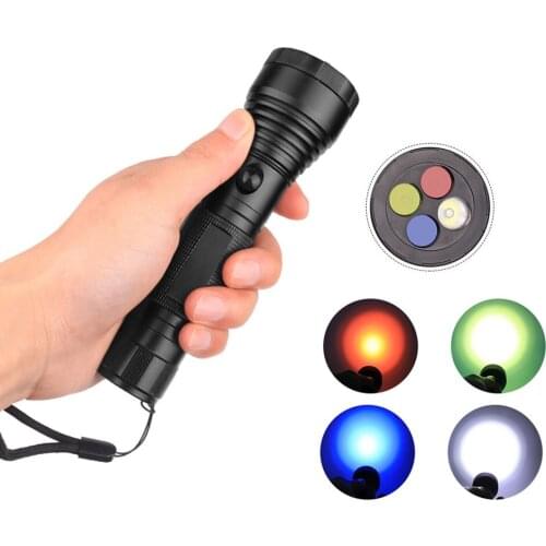 High Power 4 Color LED Flashlight Filter Signal Torch Lanterna Filter Emergency Signal Light Camping Home Use 3 Modle Switch