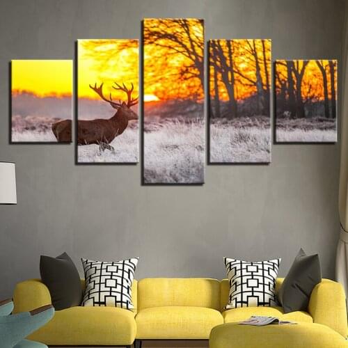Yixi Inkjet Wulian Sunset Elk Poster Bedroom Living Room Background Wall Home Decoration Frameless Printing Canvas Paintings