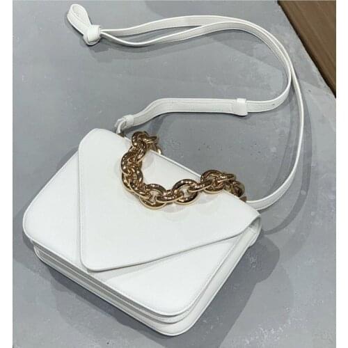 High Quality Genuine Suede Leather 2021 New Thick Chain Triangle Flap Handbag Women Fashion Shoulder Messenger Crossbody Bag