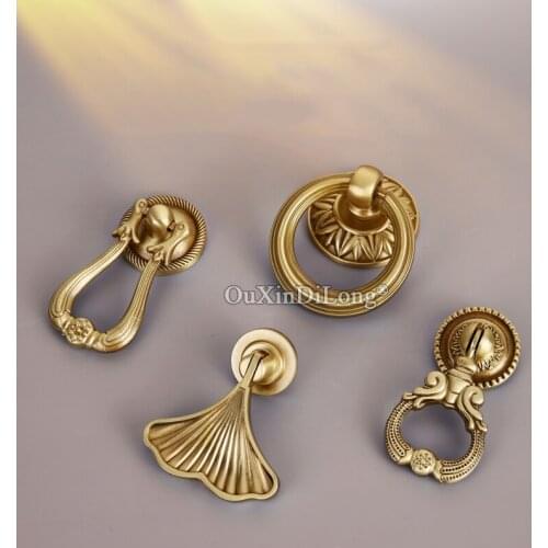 New 10PCS Pure Brass Pull Ring Furniture Handles Drawer Pulls Cupboard Wardrobe Kitchen Wine TV Cabinet Pulls Handles & Knobs