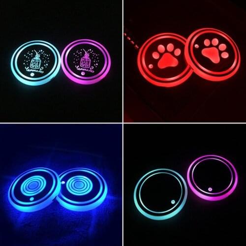 2Pcs Car LED Light Cup Pad Auto Bottle Coasters Cute Cup Mat Cover Lighting Interior Atmosphere Decoration Lamp Car Styling