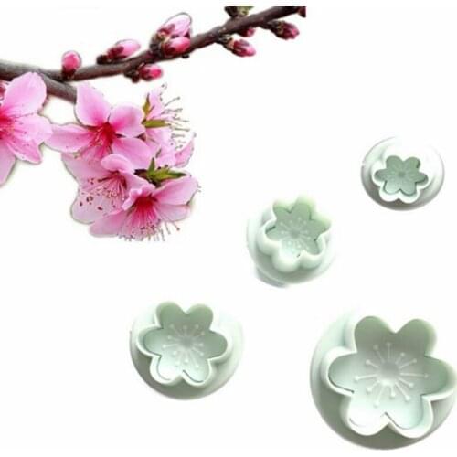 4Pcs/Set Mini Peach blossom Mold Plastic Plunger DIY Cake Decorating Tools Fondant Sugar Craft Biscuit Cookies Cutter Mould