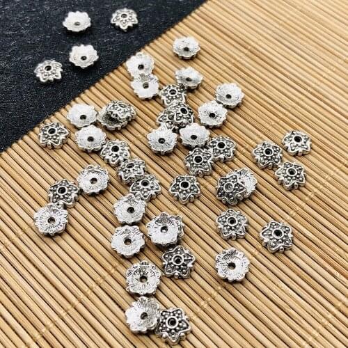 50pcs Silver Color Filigree Flower Beads Caps End Caps for Jewelry Accessories Crafts 8x2mm Five-pointed Star Shape DIY Supplies