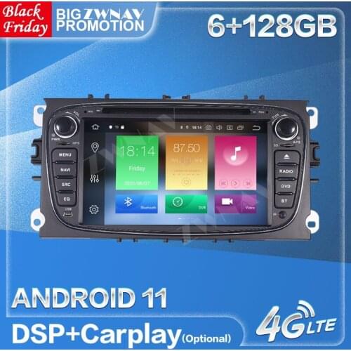 6+128G Android 11 Radio Receiver For FORD Focus S-MAX Mondeo C-MAX Galaxy Car GPS Multimedia Audio Stereo Video Player Head Unit