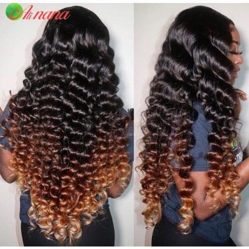 Brazilian Loose Deep Wave Wigs 13x4 Lace Frontal Human Hair Wigs Honey Blonde Ombre Color Thick Lace Closure Wig Bleached Knots