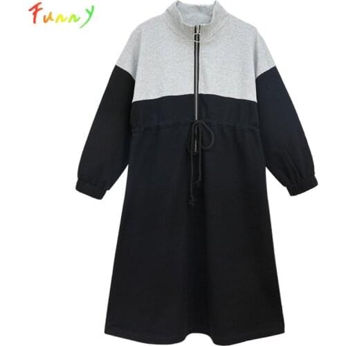 Black Patchwork High Waist Drawstring Christmas Dress Girl Long Sleeve Streetwear Autumn Winter Girls Dresses Children Clothes