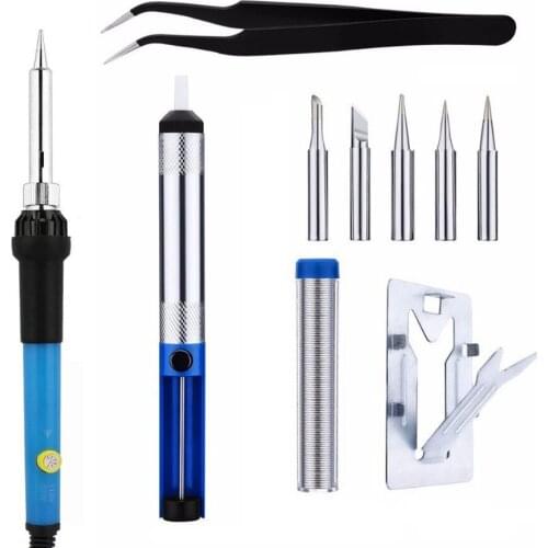 220V 60W EU plug Adjustable Temperature Electric Soldering Iron Pen Handle Repair Tool Set With 5pc Iron Tip Solder Wire Stand