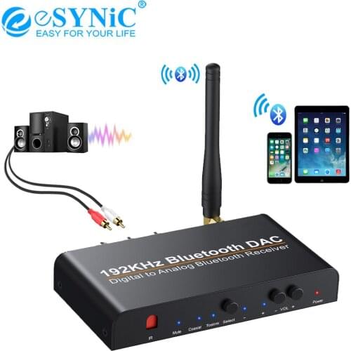 ESYNiC 192k Bluetooth-compatible Digital To Analog Converter DAC Coaxial Toslink To Analog Stereo L/R RCA 3.5mm Audio Converter